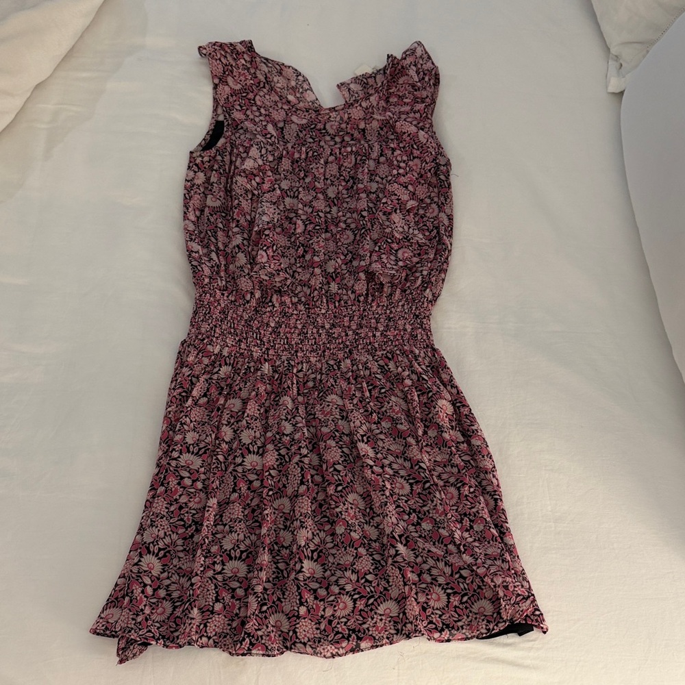Shoshanna Pink Floral Shirred Waist Sleeveless Dress